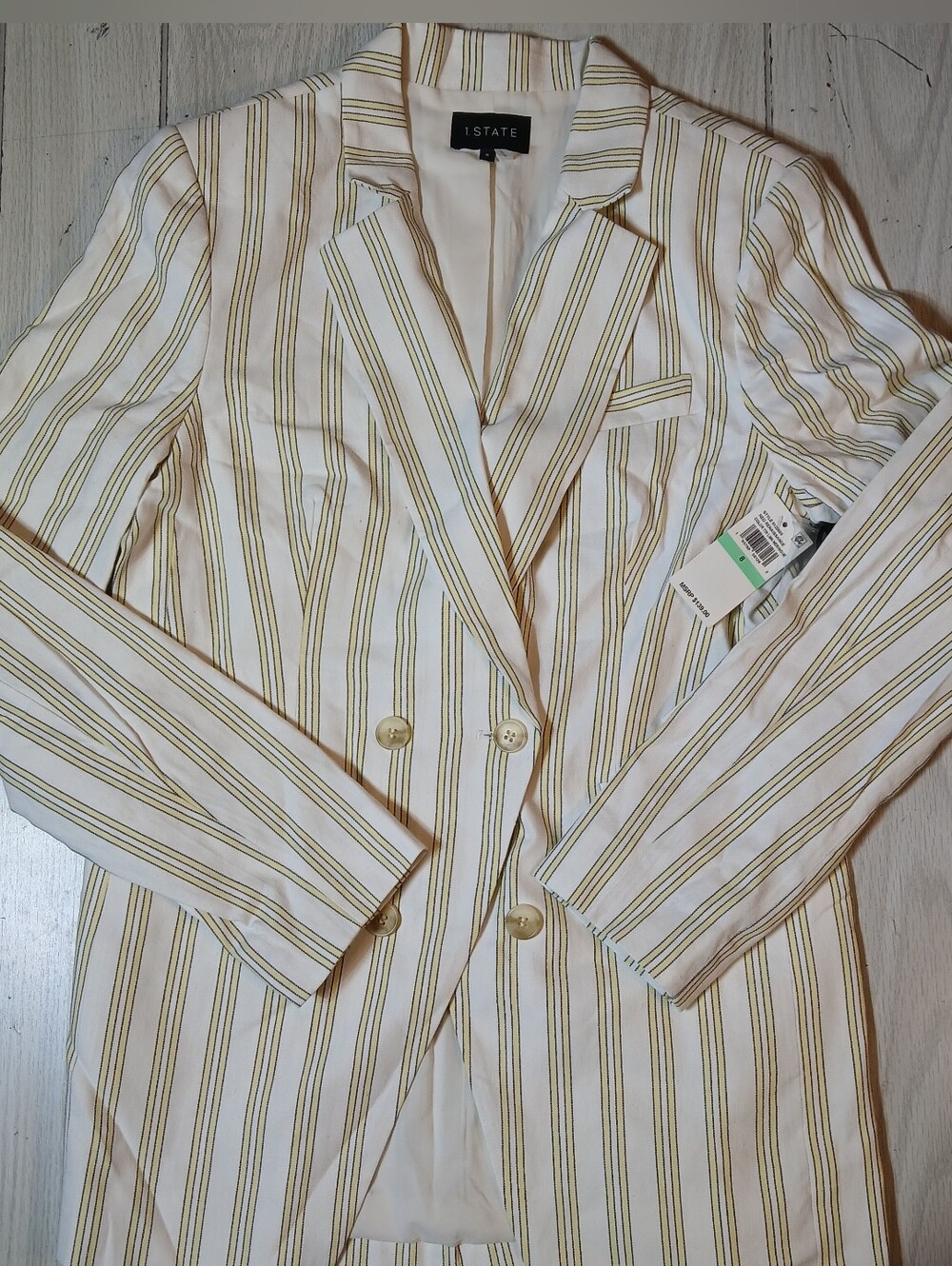 1.STATE Women's Double Breasted Pinstripe Blazer NWT Size 8 LMN Meringue